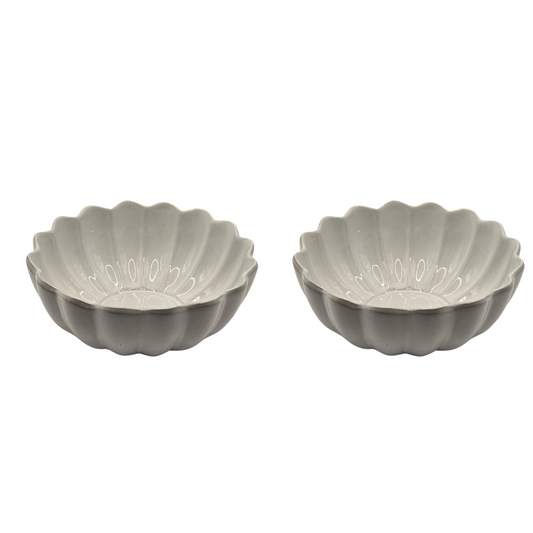 Set of 2 Scalloped Terracotta Bowls | White Glaze Finish | Decorative & Serving Bowls