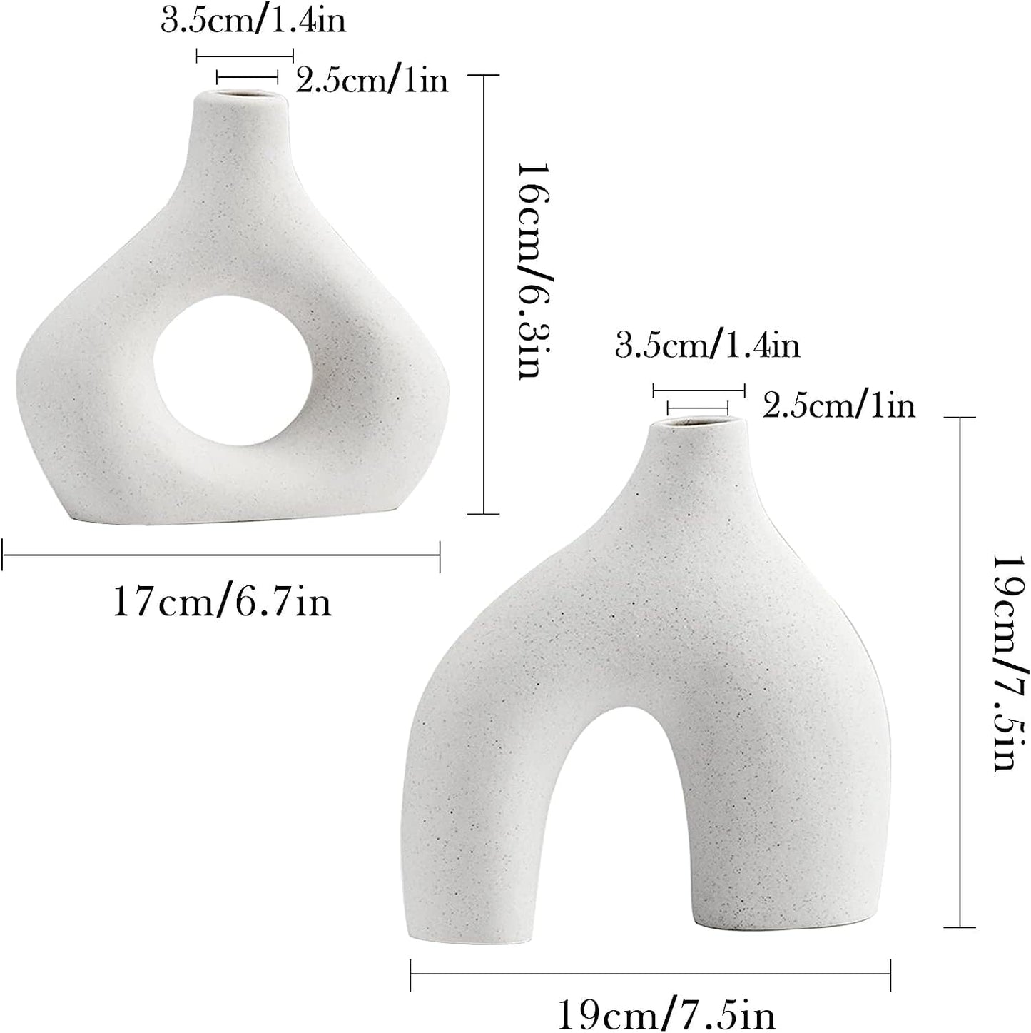 Ceramic Set of 2 Modern White Vases for Home Decor