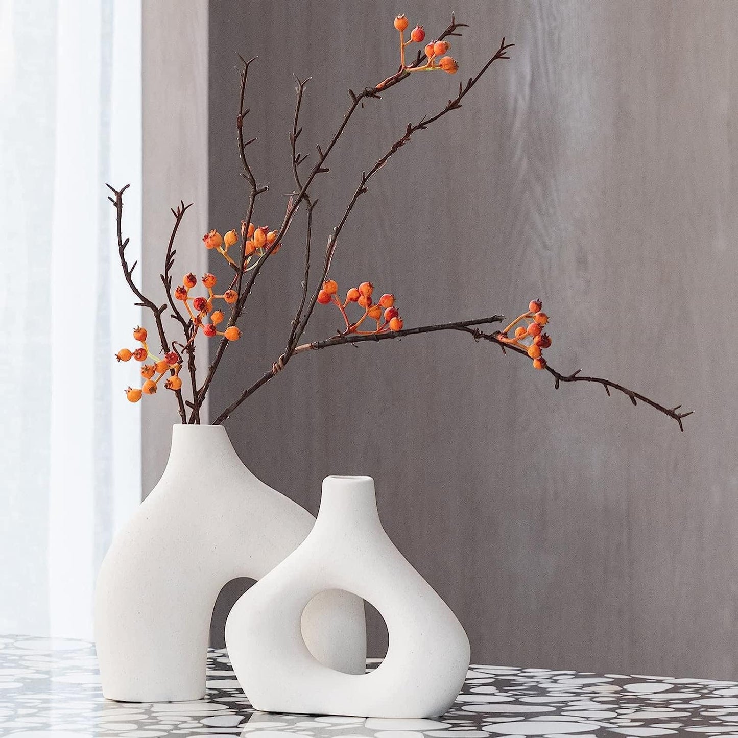 Ceramic Set of 2 Modern White Vases for Home Decor