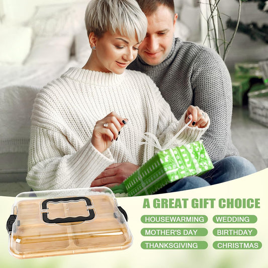 CARLA HOME Bamboo Charcuterie Board with Lid & Handle ideal Gift for Kitchen, Party & Picnic (6 Compartments)