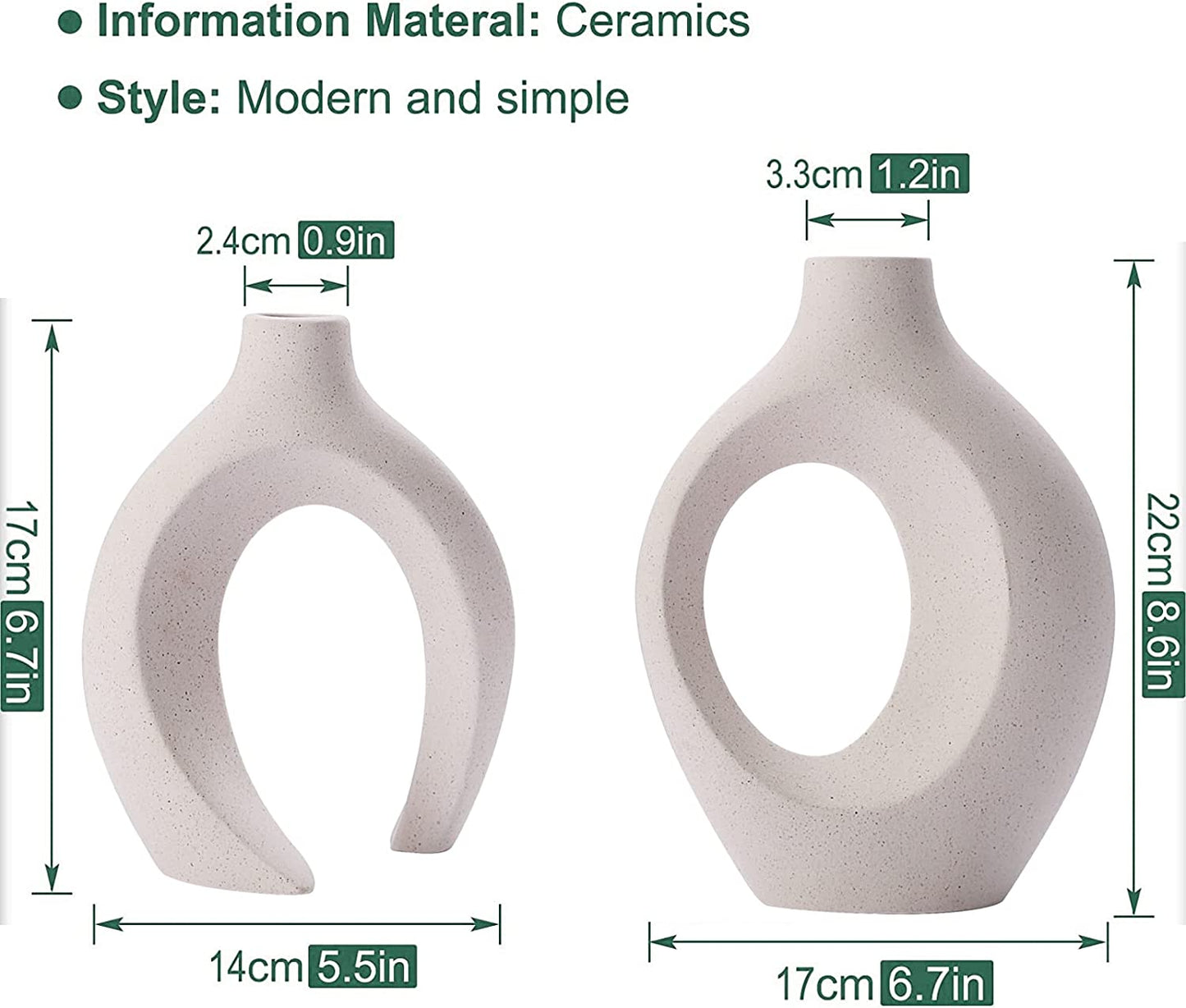 Ceramic Set of 2 White Vases