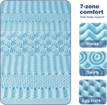 Single Memory Foam Mattress Topper 7-Zone Bamboo Cover Breathable