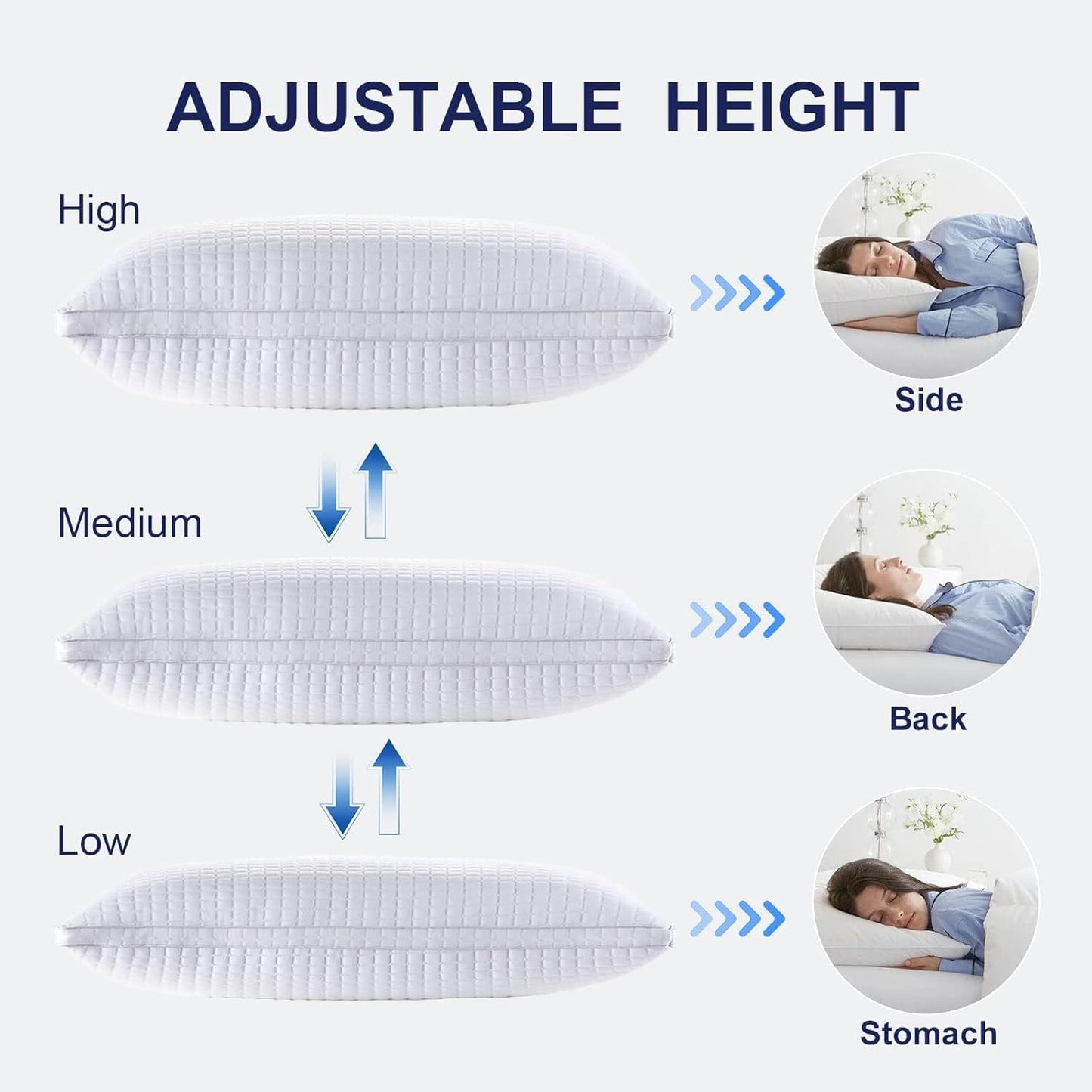 2xQueen Quality Pillows Cotton Hotel Adjustable Home Pillows Down Alternative Pillows