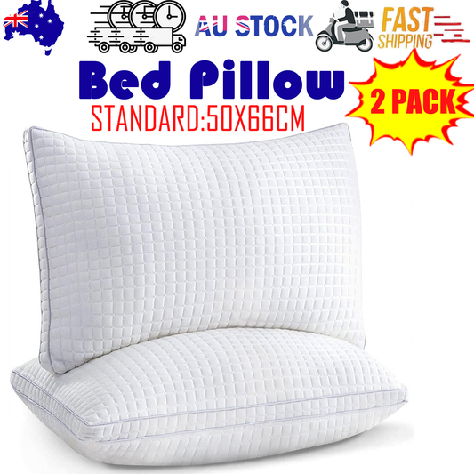 2xStandard Quality Pillows Cotton Hotel Adjustable Home Pillows Down Alternative Pillows
