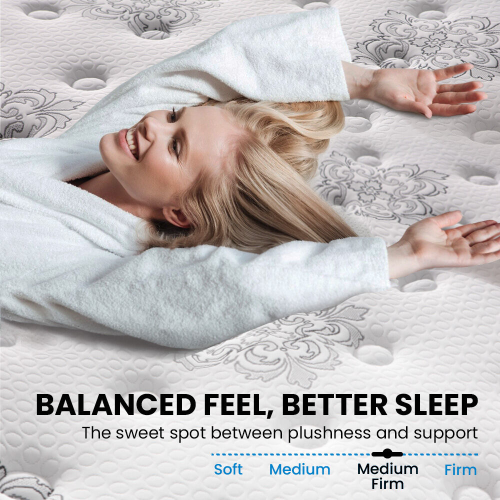 KINGSTON SLUMBER Luxury 34cm Double Mattress, Medium Firm, Euro Top, 5-Zone Pocket Spring Foam