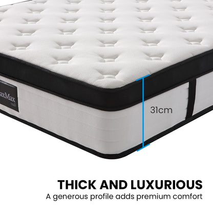 KINGSTON SLUMBER RelaxMax 31cm King Single Mattress, Medium, Euro Top, 5-Zone, Pocket Spring, Knitted Fabric