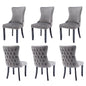 6x Velvet Upholstered Dining Chairs Tufted Wingback Side Chair with Studs Trim Solid Wood Legs for Kitchen