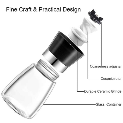 Kitchee 12x 150ml Glass Salt Pepper Grinder 13cm - Adjustable Ceramic Core