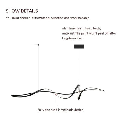 BAMDECOR A36 Modern LED Linear Chandeliers Pendant Lights with Dimmable LED and Adjustable Hanging Length 140cm -Black