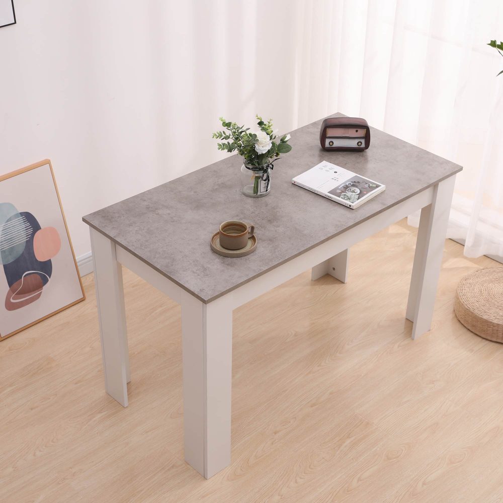 Grey Rectangular Dining Table with 4x Green Velvet Chairs
