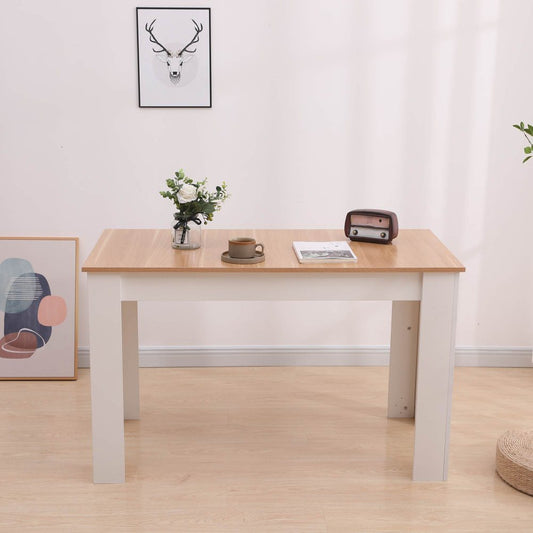 Natural Rectangular Dining Table with 4x Blue Velvet Chairs