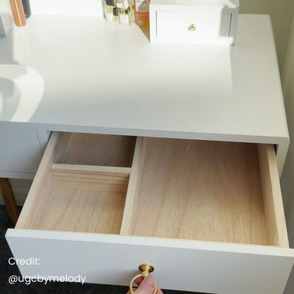 Dressing Vanity Table Stool Set with Make-up LED Lighted Mirror-White