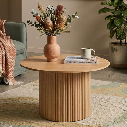 Luxe Ribbed Round Coffee Table Wooden