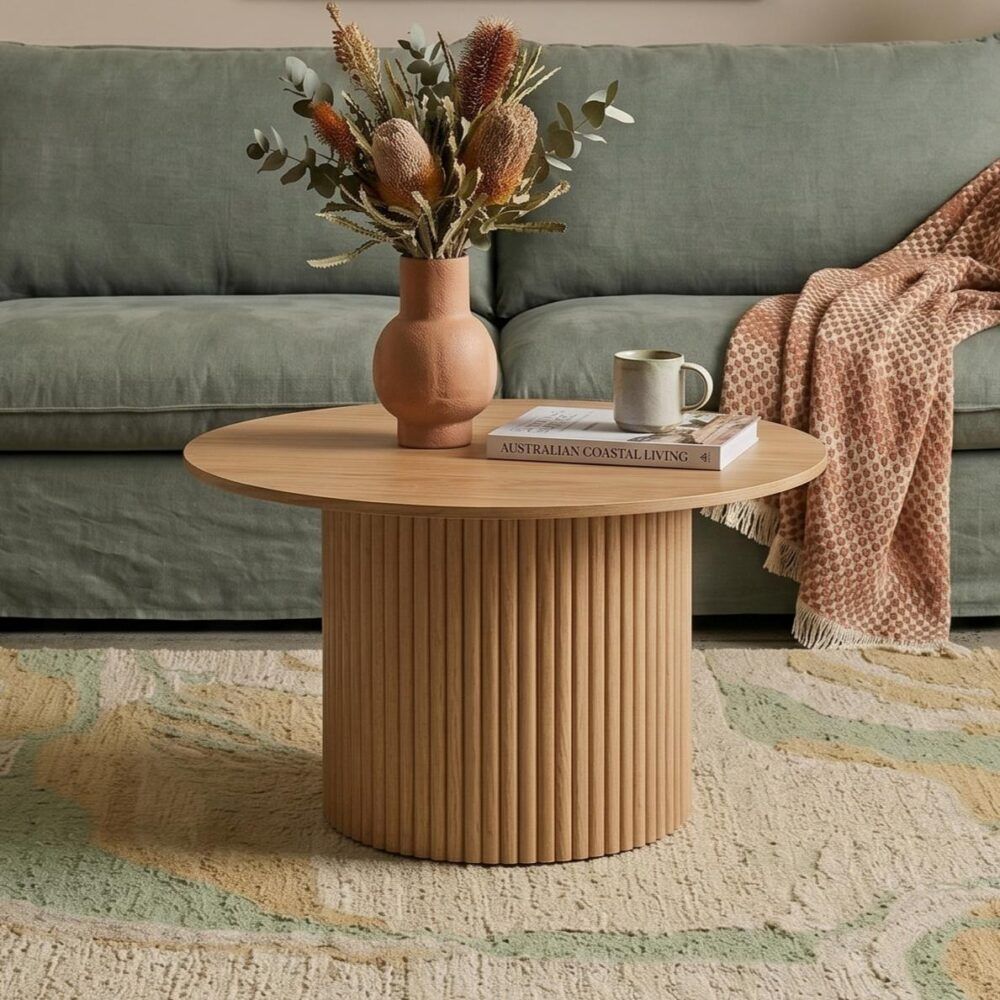 Luxe Ribbed Round Coffee Table Wooden
