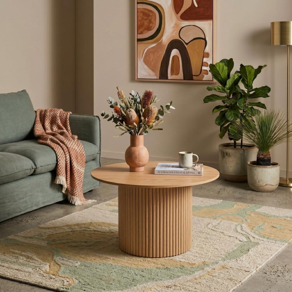Luxe Ribbed Round Coffee Table Wooden