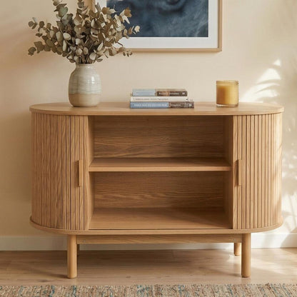 Natural Wood Ribbed Sideboard Cabinet