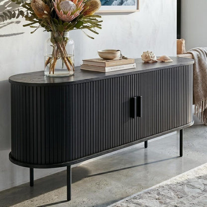 Ribbed Black Sideboard with Sliding Doors