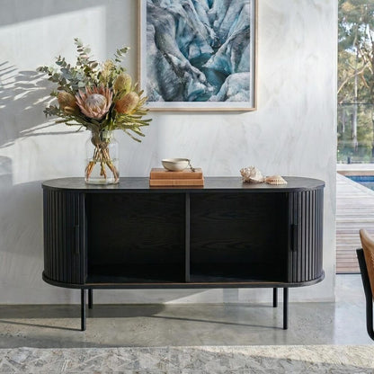 Ribbed Black Sideboard with Sliding Doors