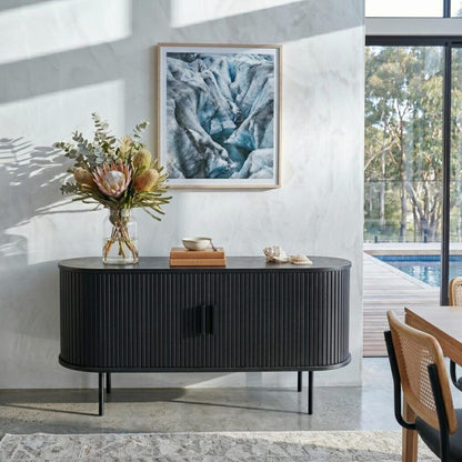 Ribbed Black Sideboard with Sliding Doors