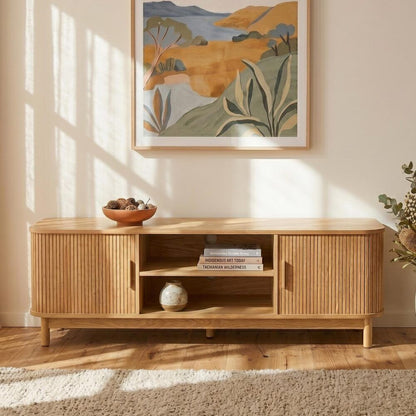 160cm Ribbed Black Entertainment Unit