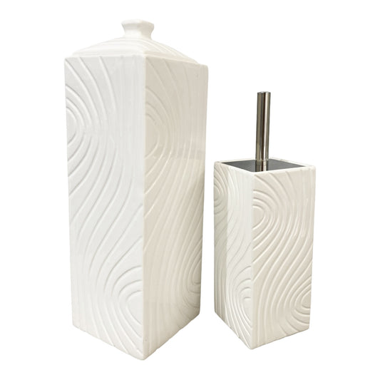 YES4HOMES Gloss White  Ceramic Bathroom Accessories Set Toilet Brush Paper Roll Holder