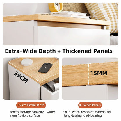 2x Bedside table set with drawers, minimalist design, warm white finish