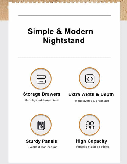 2x Bedside table set with drawers, minimalist design, warm white finish