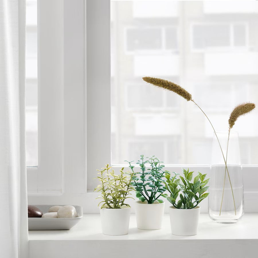 3 Pack of Artificial Herb Potted Plants in White Plastic 5cm Pots