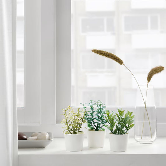 3 Pack of Artificial Herb Potted Plants in White Plastic 5cm Pots