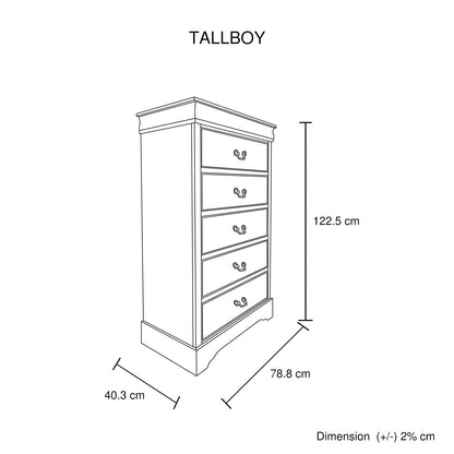 4 Pieces Bedroom Suite in Solid Wood & MDF King Size Grey Colour Bed, Bedside Table & Tallboy