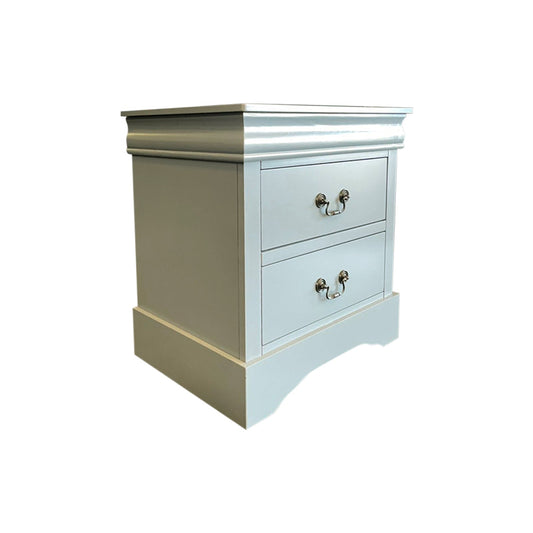 Bedside Table Grey Colour With 2 Drawers Night Stand Solid Wood Metal Handles