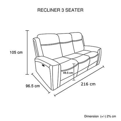 3-2 Seater Electric Leather/PVC Black Recliner Set