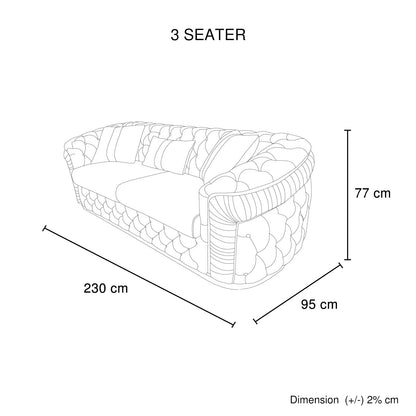3 Seater Sofa Beige Velvet Fabric Solid Wood construction Gold Stainless Steel Trim