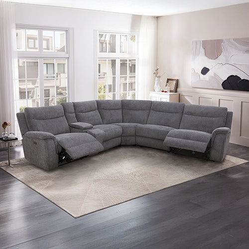 Large Sectional Corner Modular Lounge Suite in Fabric with Electric Recliner