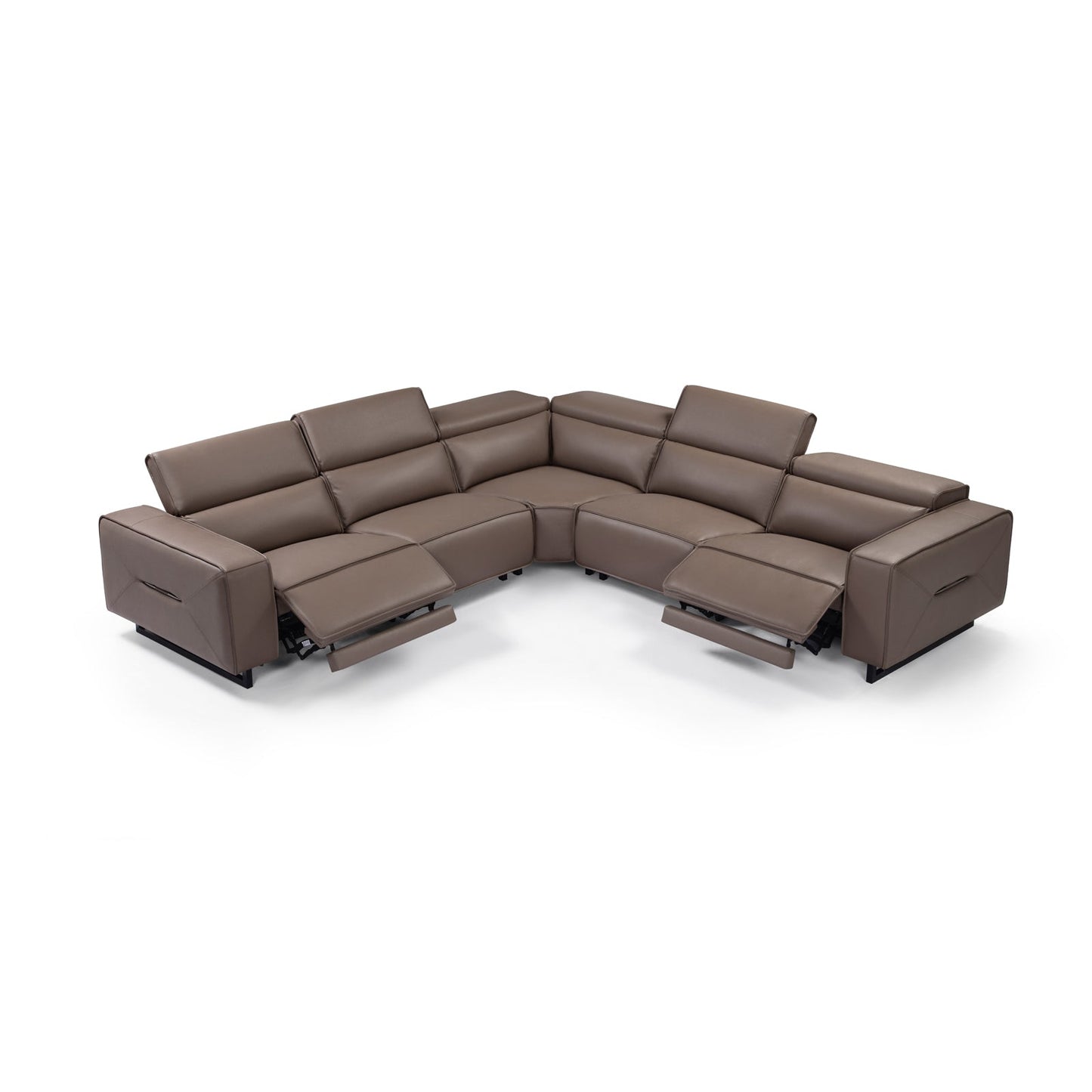 5 Seater Real Leather Sofa with Power Recliner Adjustable Headrest Wooden Frame Corner Lounge