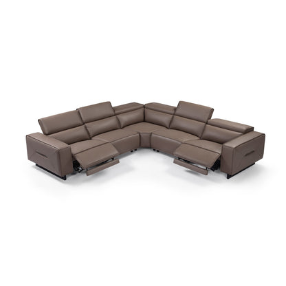 5 Seater Real Leather Sofa with Power Recliner Adjustable Headrest Wooden Frame Corner Lounge