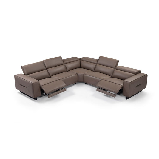 5 Seater Real Leather Sofa with Power Recliner Adjustable Headrest Wooden Frame Corner Lounge