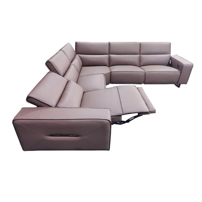 5 Seater Real Leather Sofa with Power Recliner Adjustable Headrest Wooden Frame Corner Lounge