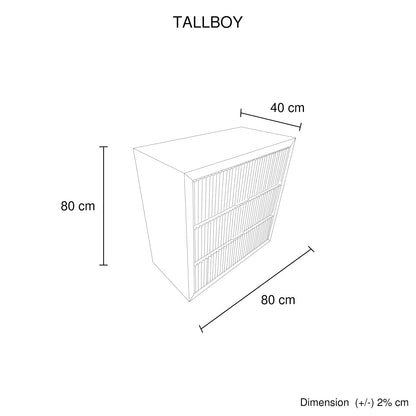Tallboy MDF Brown Colour Waveform Design Three Drawers