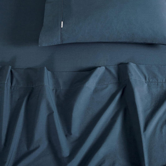 Gioia Casa Vintage Washed 100% Cotton Soft Breathable Sheet Set - Dark Indigo - King Single