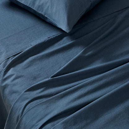 Gioia Casa Vintage Washed 100% Cotton Soft Breathable Sheet Set - Dark Indigo - King Single