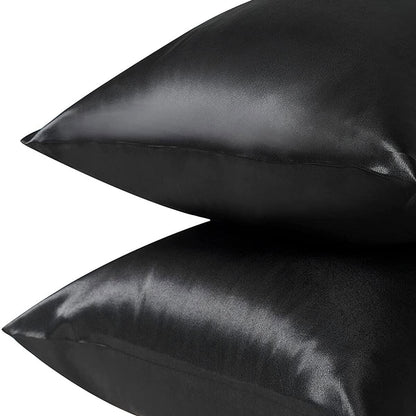 Pair of Standard Satin Silk Pillowcases with Envelope Closure 51 x 76 cm Black