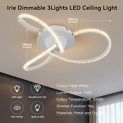 Irie Dimmable 3 Lights LED Ceiling Light - White