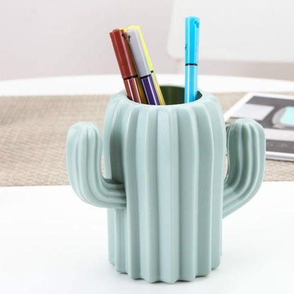 Cactus-shaped Vase Creative Desktop Pen Holder for Home Decor - Milk White
