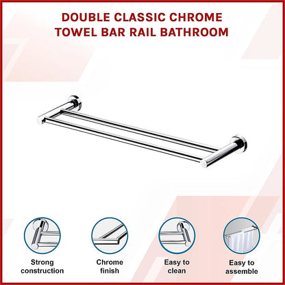 Double Classic Chrome Towel Bar Rail Bathroom