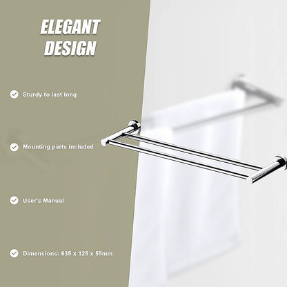 Double Classic Chrome Towel Bar Rail Bathroom