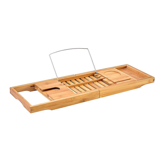 Bathroom Bamboo Bath Caddy Wine Glass Holder Table Tray Bathtub Rack Soap Shelf