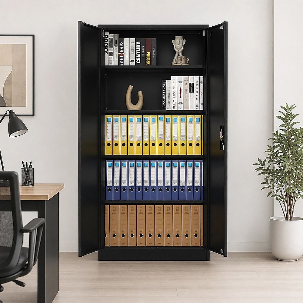 Two-Door Metal Cabinet Shelf Storage for Home Office Gym