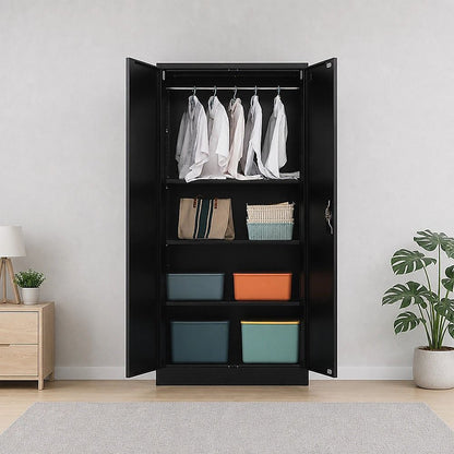 Two-Door Metal Cabinet Shelf Storage for Home Office Gym