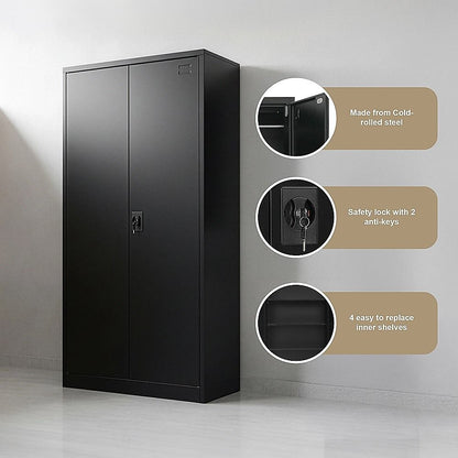 Two-Door Metal Cabinet Shelf Storage for Home Office Gym
